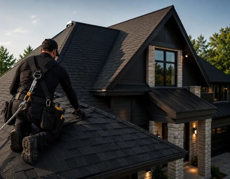 Contractor reviewing a roofing project with a homeowner